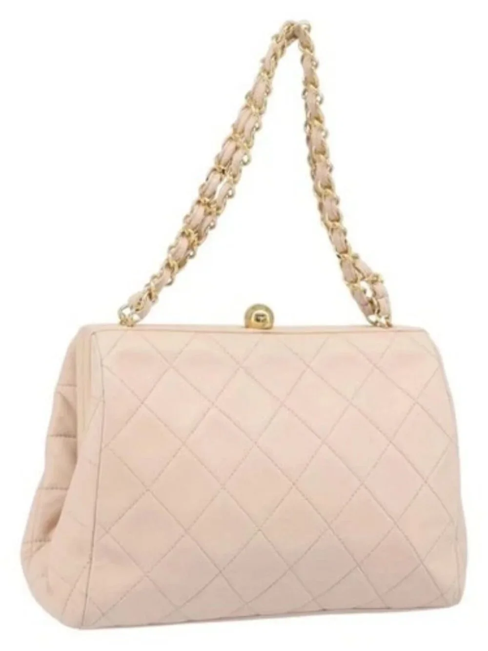 CHANEL Chain Matelasse Hand Bag Lamb Skin Pink Gold CC Auth ka3130SAV